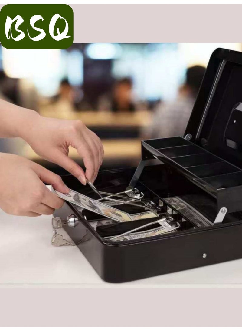 BSQ Metal Cash Box with Key Lock | cash box | Cash Tray | Cash Storage Box with Locking Lid | Black Metal Steel Cash Box for Small Business | Black Money Saving Box | Stores checks, coins, portable cash storage box with lockable lid - Image 5