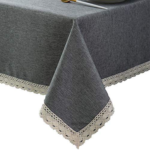 EHouseHome Faux Linen Tablecloth with Lace Trim  WaterproofSpill ProofStain ResistantWrinkle FreeOil Proof  for Banquet Parties DinnerKitchenWeddingCoffeeHolidayGrey Square 70X70Inch