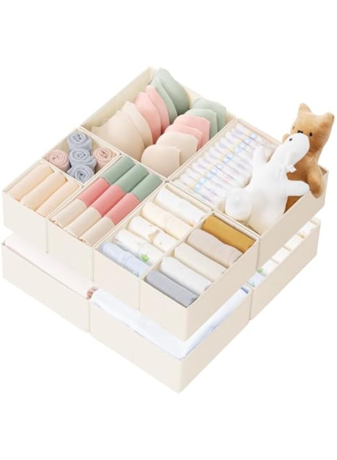 Drawer Organizer Clothes, 10 Pack Dresser Organizer for Baby Clothes, Underwear, Sock- Foldable Closet Organization and Storage Dividers Bins for Nursery, Bedroom (Beige)  - Image 1