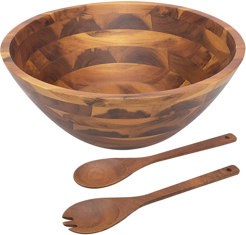 AIDEA Salad Bowls Wooden Salad Bowls Set Large Acacia Wood Serving Bowl for Fruits Salad 125 Big Salad Bowl with Serving Utensils