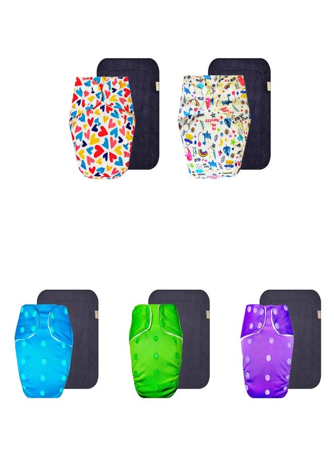 حفاضات قماشية فاخرة من دمبلدو مع حشوة رمادية (عبوة من 5) | ناعمة ولطيفة | وسادة ماصة من 6 طبقات | أزرار كبس قابلة للتعديل | مثالية للأطفال الصغار | من 3 أشهر إلى 3 سنوات | للجنسين - Image 1