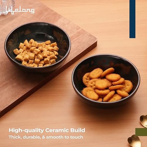 Lifelong Ceramic Bowls | 200ml | Set of 2 | Ideal for Pasta, Soup, Salad, Ramen, Snacks | Stylish Serving Bowls for Kitchen & Dining | Perfect for Breakfast, Curry, Noodles, Cereal (LLCRMBL01CN, Blue) - Image 2