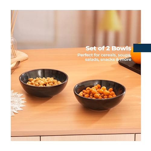 Lifelong Ceramic Bowls | 200ml | Set of 2 | Ideal for Pasta, Soup, Salad, Ramen, Snacks | Stylish Serving Bowls for Kitchen & Dining | Perfect for Breakfast, Curry, Noodles, Cereal (LLCRMBL01CN, Blue) - Image 3