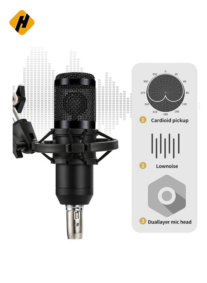 HuHa Podcast Equipment Set, BM-800 Mic Kit with V8 Live Sound Card, Condenser PC Gaming Mic with Professional Audio Mixer, Prefect for Streaming, Computer, Singing, Youtube, Recording (BLACK)  - Image 2