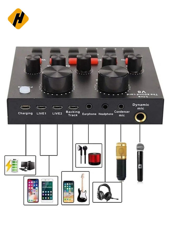 HuHa Podcast Equipment Set, BM-800 Mic Kit with V8 Live Sound Card, Condenser PC Gaming Mic with Professional Audio Mixer, Prefect for Streaming, Computer, Singing, Youtube, Recording (BLACK)  - Image 4