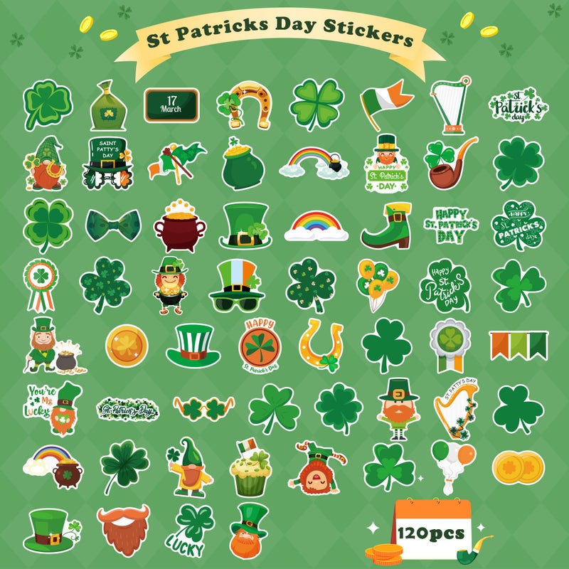 OHOME St Patricks Day Stickers for Kids - 120 PCS St Patricks Day Accessories Shamrock Decorations - St. Patrickâ€™s Day Crafts for Kids - St Paddys Day Gifts Treats Party Favors for Boys Girls - Image 2