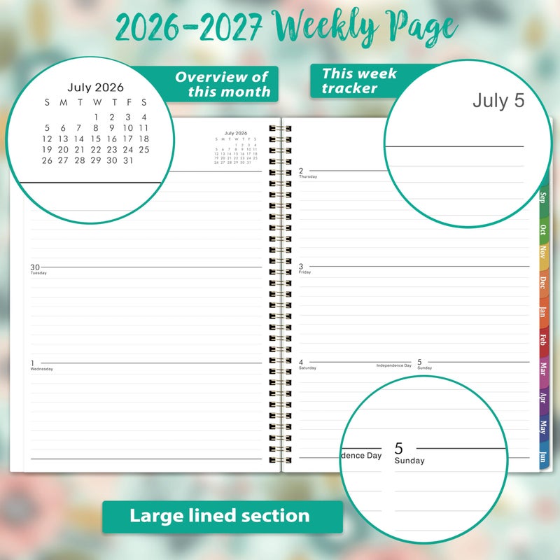 Coboll 2026-2027 Planner - 2026-2027 Planner Weekly and Monthly, Jul.2026-Jun.2027, 8.5''x11'', Large Daily Blocks to Write, Academic Weekly Monthly Planners with Colorful Tabs, Inner Pocket - Image 4