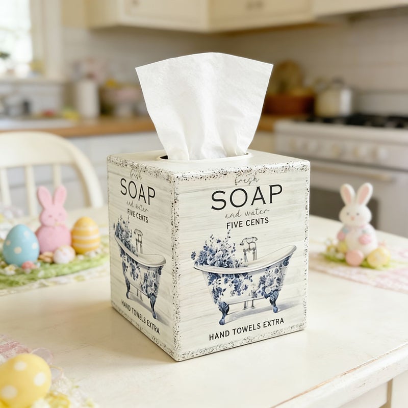 Easter Retro Metal Tissue Box Milky White Birdhouse Wreath Durable Square Home Decor - Image 2