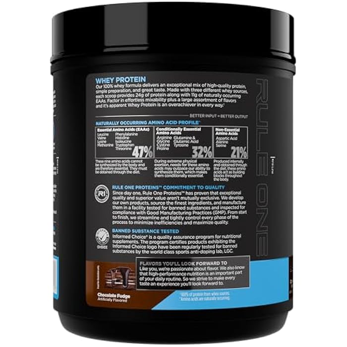 Rule 1 Proteins Rule 1 Whey Protein – 24g Fast-Acting Protein from All-Whey Sources with Naturally Occurring EAAs & BCAAs for Workout Recovery or Anytime Use (1 Pound*, Chocolate Fudge) - Image 3