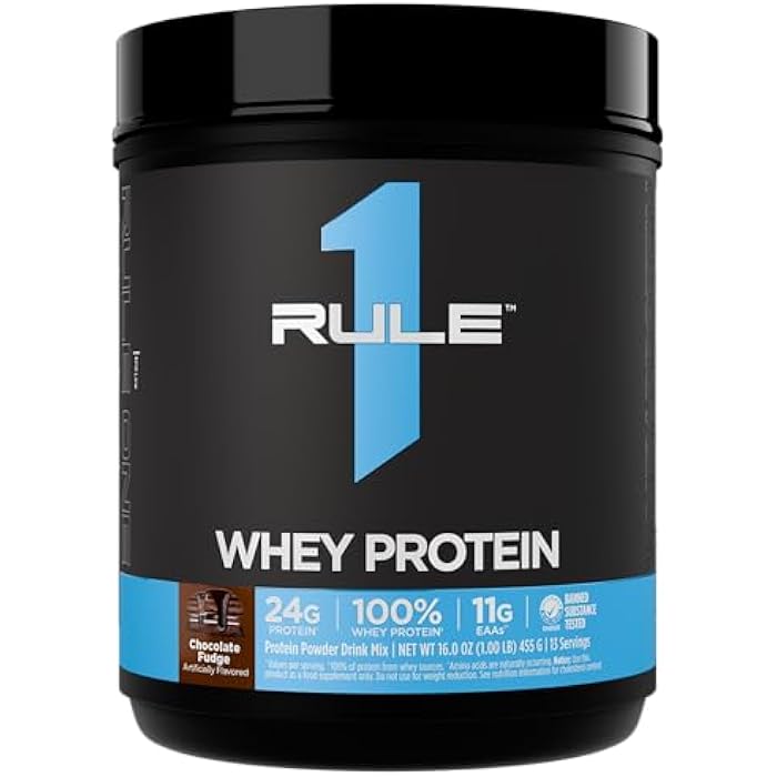 Rule 1 Proteins Rule 1 Whey Protein – 24g Fast-Acting Protein from All-Whey Sources with Naturally Occurring EAAs & BCAAs for Workout Recovery or Anytime Use (1 Pound*, Chocolate Fudge) - Image 1