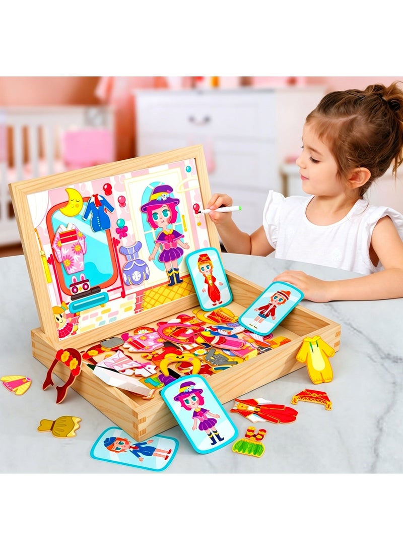 Moonmen Magnetic Drawing Board, Girls Dress up themed toys, Wooden Puzzles Games Toys for Kids Drawing - Image 2