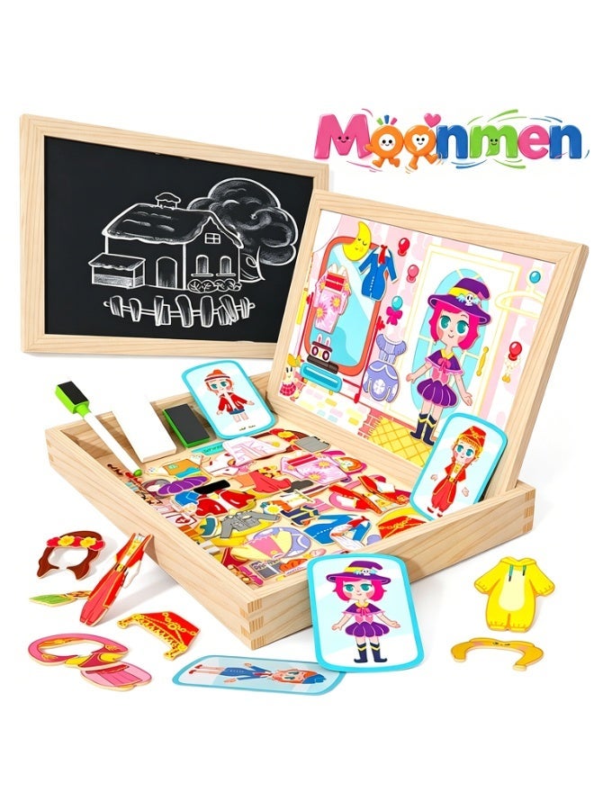 Moonmen Magnetic Drawing Board, Girls Dress up themed toys, Wooden Puzzles Games Toys for Kids Drawing - Image 1