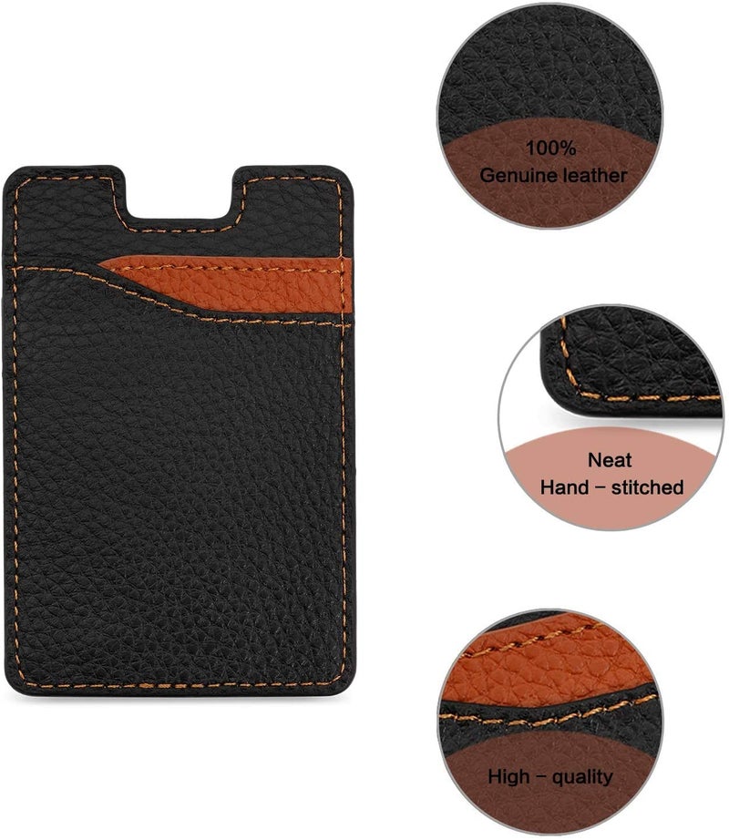 ClickCase عبوة من 2 جلد حبيبي ميترو، حامل بطاقات الائتمان لظهر الهاتف أو الحافظة، ملصق لاصق على ظهر الهاتف لمحفظة لجميع الهواتف الذكية (2 قطعة. أسود وبني) - Image 5