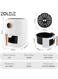ZOLELE Electric Air Fryer 4.5L Capacity Non-Stick Coating Fried Basket Knob Control Temperature Pull Pan Automatic Power Off 1400W Power - Black  - Image 2