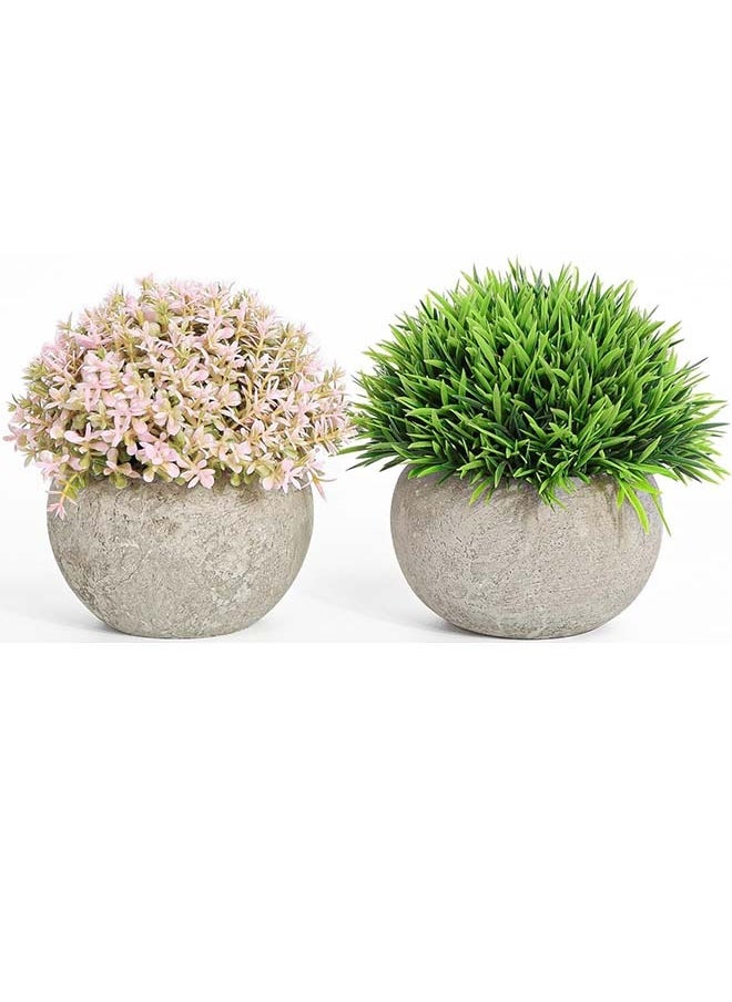 YIM-VIBEHAUS Mini Artificial Plants Set, 2 Pcs Small Fake Plants for Office Kitchen Bathroom Bedroom Mantle Shelf Living Room, Faux Plants in Pots Modern Farmhouse Plants Home Decor  - Image 1