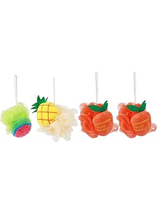 4Pcs Mesh Exfoliating Bath Sponge Puff Set Assorted Colors For Men And Women - Image 1