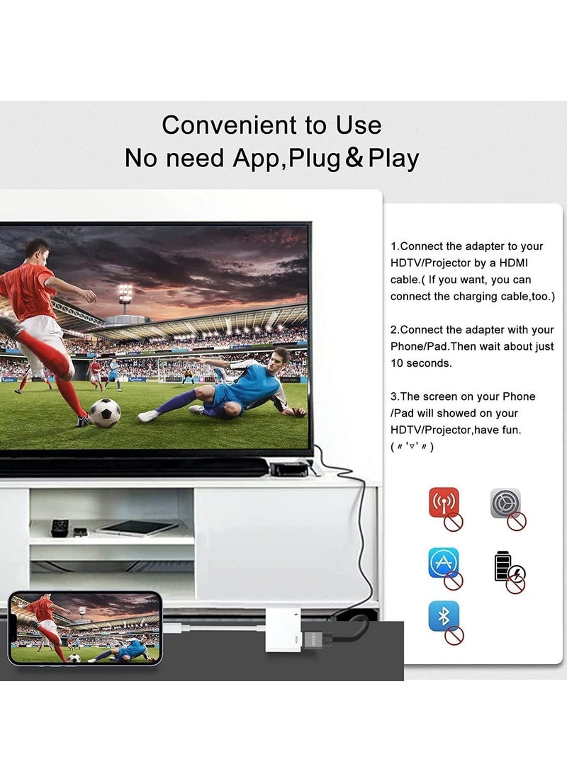 Generic - HDMI Adapter for iPhone,HDMI Sync Screen Converter, 1080P HDMI Digital AV Adapter with Charing Port,Compatible with iPhone 13/12/11/X/8/7/ iPad/ iPod to HD TV/Monitor/Projector. [No Need Power] - Image 1