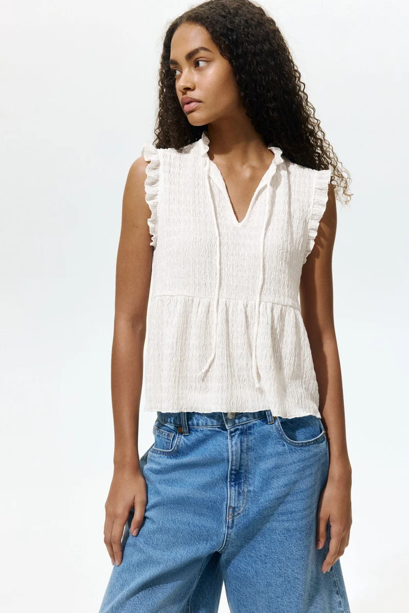 H&M Frill-trimmed tie-detail top