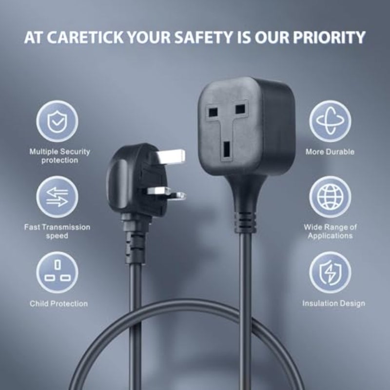 Power Extension Lead, 2 Way Double Socket, 2 m Long Cable, 13A 240V UK 3 Pin Plug, Heavy Duty Extension Cord for Home, Office, Garden and Warehouse Black, 2 m - Image 2