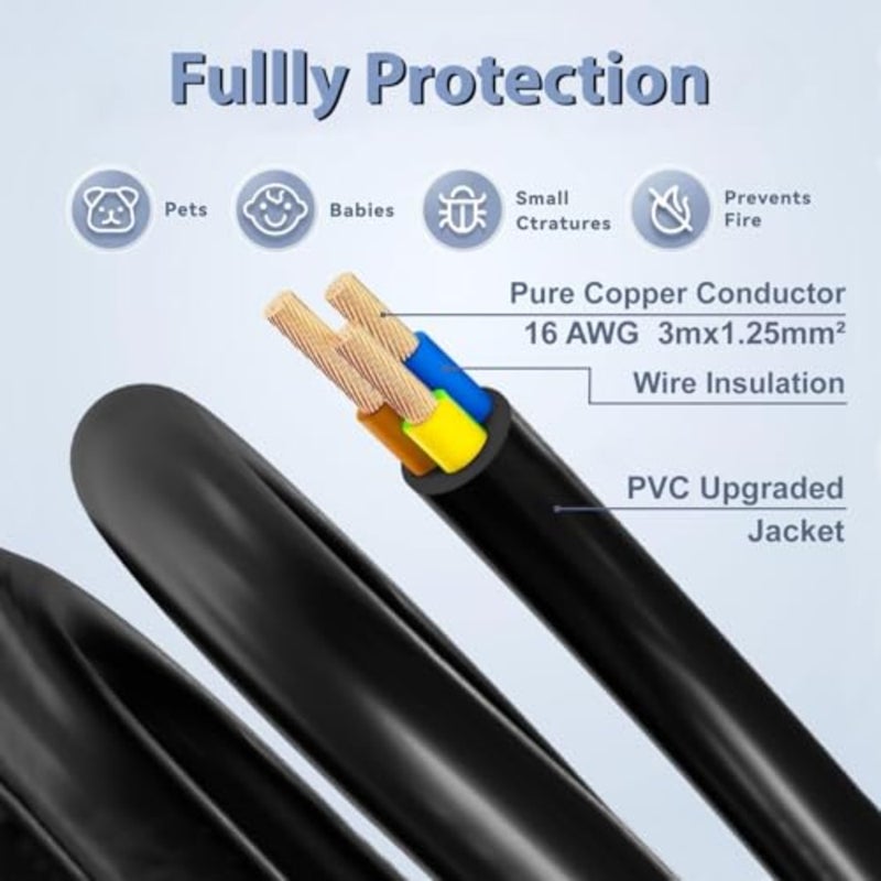 Power Extension Lead, 2 Way Double Socket, 2 m Long Cable, 13A 240V UK 3 Pin Plug, Heavy Duty Extension Cord for Home, Office, Garden and Warehouse Black, 2 m - Image 3