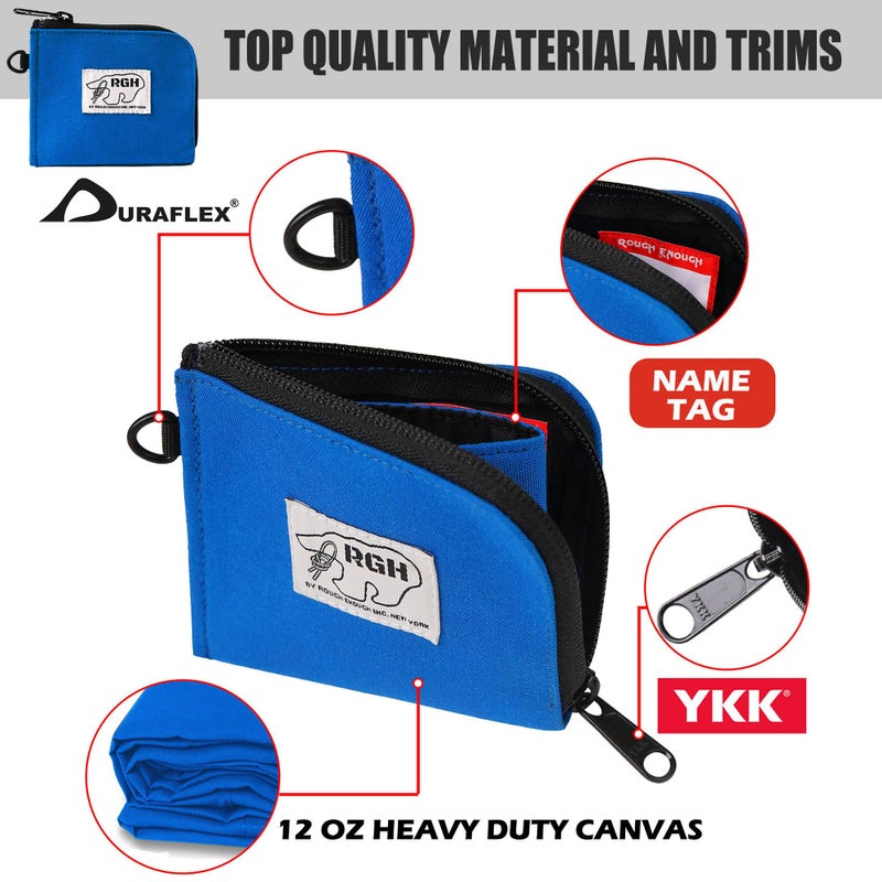 RE ROUGH ENOUGH Rough Enough Small Coin Purse Card Wallet Pouch with Zipper Neck Lanyard Keychain for Men Women Teen Boys Blue Waxed Canvas Water Repellent - Image 4
