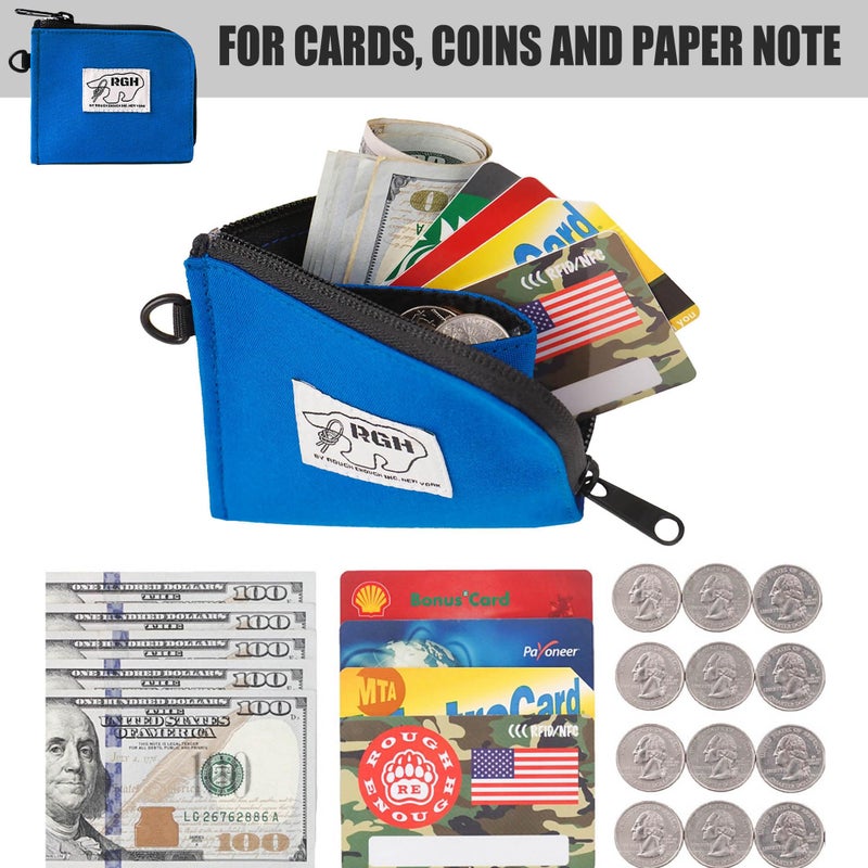 RE ROUGH ENOUGH Rough Enough Small Coin Purse Card Wallet Pouch with Zipper Neck Lanyard Keychain for Men Women Teen Boys Blue Waxed Canvas Water Repellent - Image 2