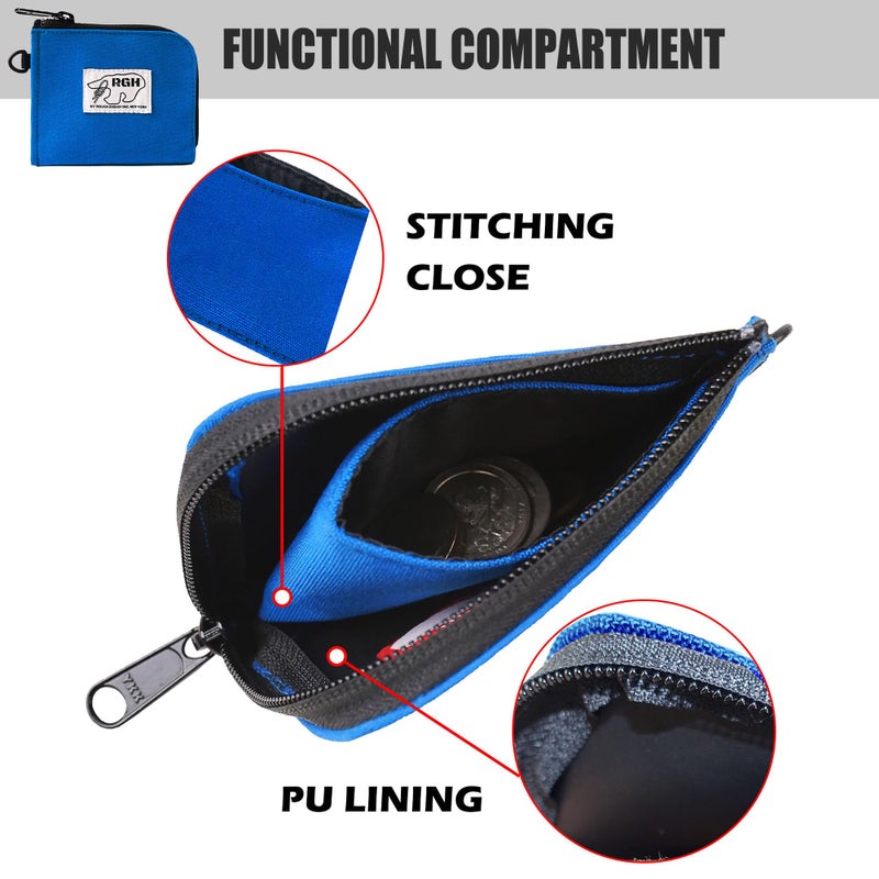 RE ROUGH ENOUGH Rough Enough Small Coin Purse Card Wallet Pouch with Zipper Neck Lanyard Keychain for Men Women Teen Boys Blue Waxed Canvas Water Repellent - Image 5