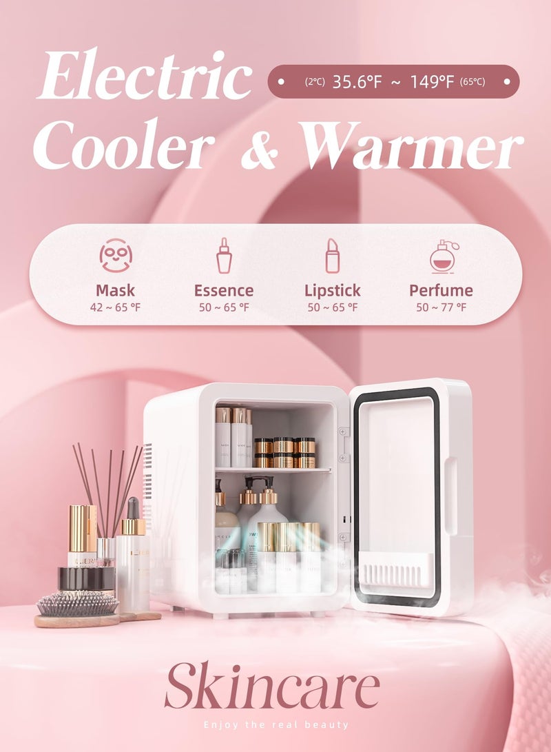 Jubilin Mini Skincare Fridge with Dimmable LED Light Mirror, Cooler and Warmer for Refrigerating Make Up, Skin Care and Food, 4L Portable Mini Fridge for Bedroom, Office and Car, White - Image 2