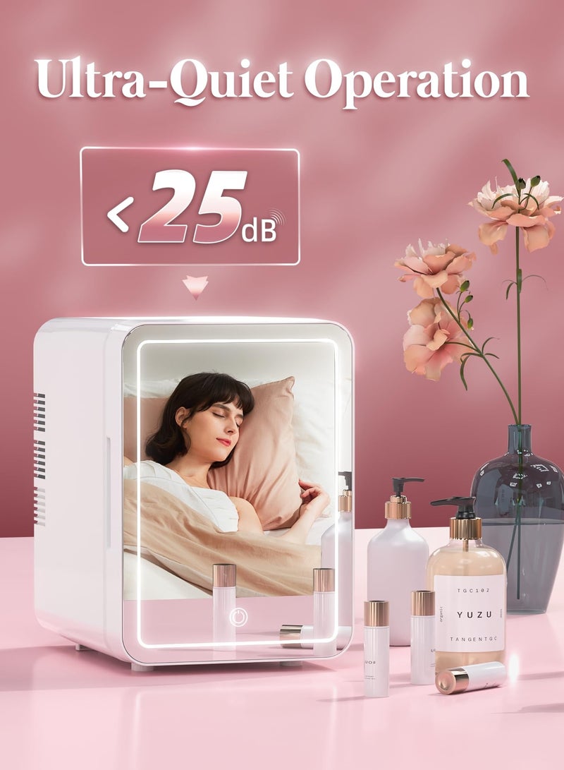 Jubilin Mini Skincare Fridge with Dimmable LED Light Mirror, Cooler and Warmer for Refrigerating Make Up, Skin Care and Food, 4L Portable Mini Fridge for Bedroom, Office and Car, White - Image 4