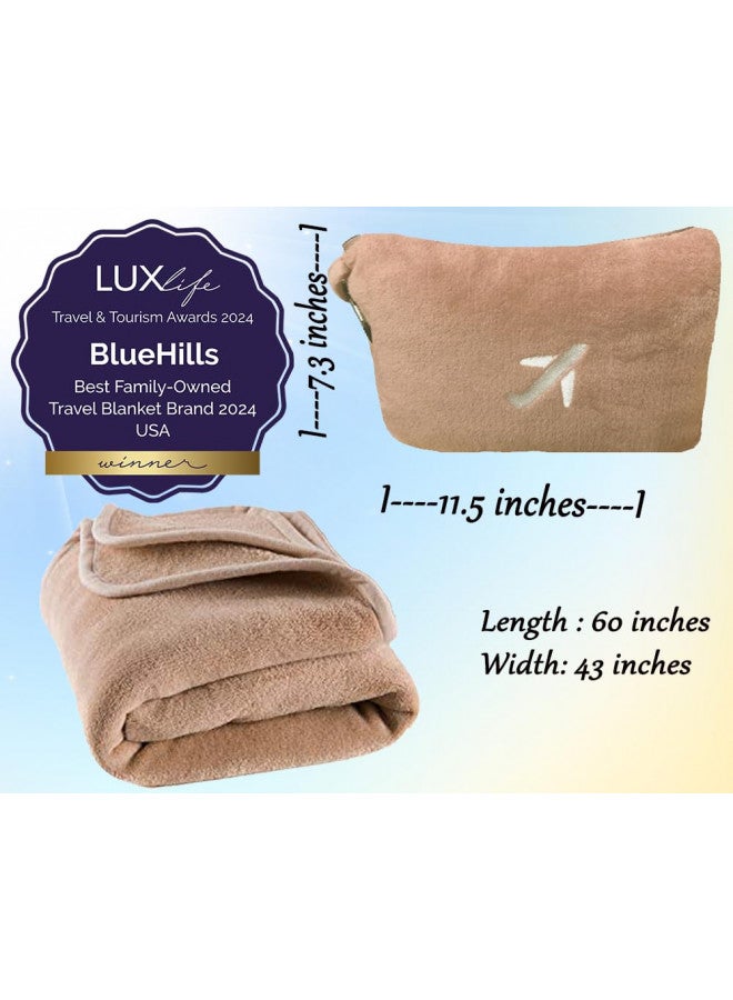 BlueHills BlueHills Travel Blanket Pillow in Mini Soft Case Premium Plush Airplane Blanket in Soft Bag Compact Pack with Luggage Belt and Backpack Clip - Beige M06  - Image 3
