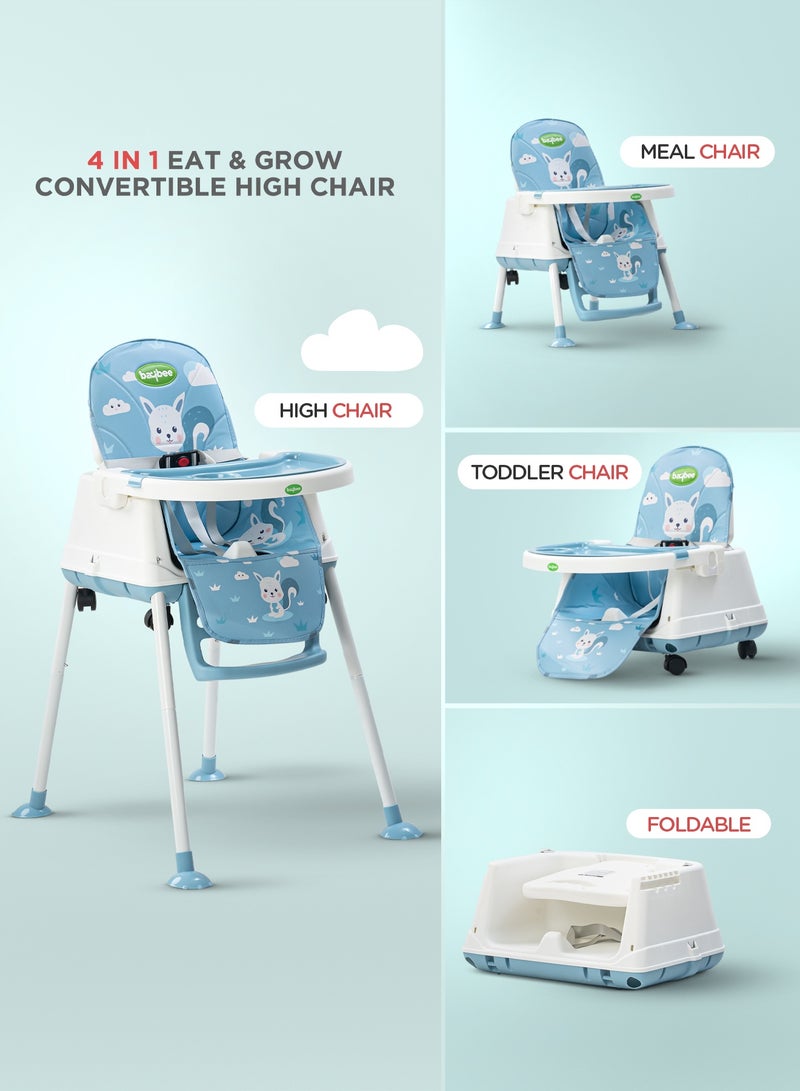 BAYBEE 4 In 1 Nuvella Convertible Baby High Chair For Kids With Adjustable Height And Footrest Baby Chair Toddler Feeding Chair Booster Seat With Food Tray, Wheels & Safety Belt Kids High Chair For Baby Toddlers 6 Months To 4 Years Light Blue - Image 3
