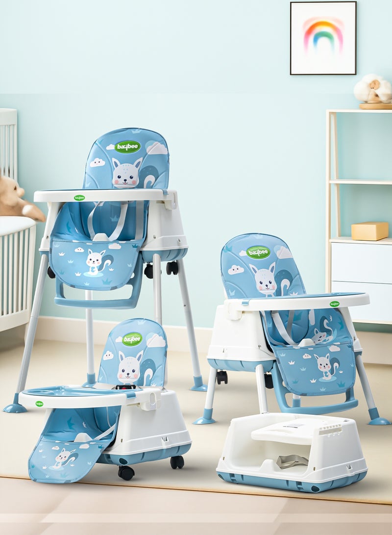 BAYBEE 4 In 1 Nuvella Convertible Baby High Chair For Kids With Adjustable Height And Footrest Baby Chair Toddler Feeding Chair Booster Seat With Food Tray, Wheels & Safety Belt Kids High Chair For Baby Toddlers 6 Months To 4 Years Light Blue - Image 1
