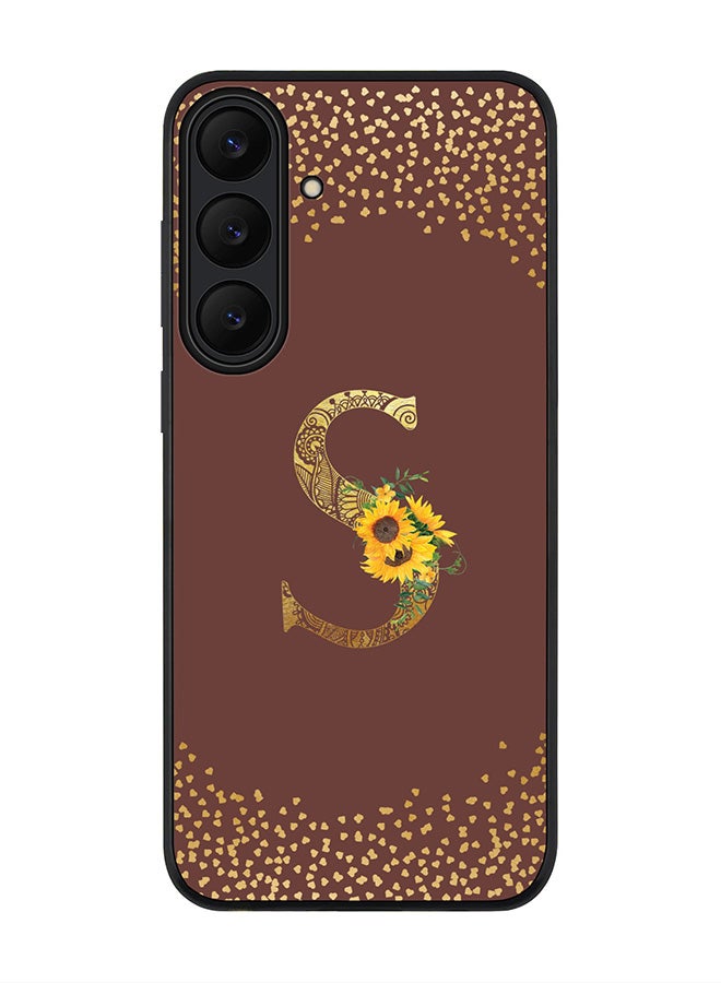 Stylizedd For Samsung Galaxy S25 FE Case,Slim fit Camera Protection, Shockproof Thin Phone cover  - Custom Floral Monogram - S  (Brown )