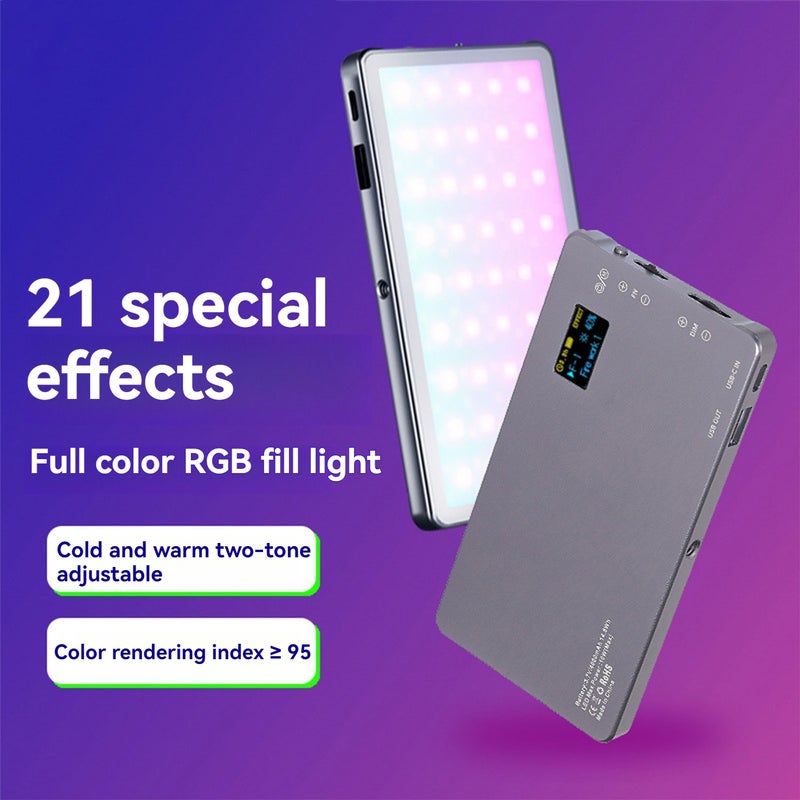 مصباح إشعاع ملء RGB محمول لتصوير الفوتوغرافي ومصابيح الفيديو الناعمة LED، مع مؤشر أداء الألوان CRI ≥95، ونطاق درجة حرارة اللون 2500-9000 كلفن، وألوان كاملة، و21 تأثير إضاءة، ويمكن استخدامه كمصباح فوتوغرافي قابل لإعادة الشحن في حالات الطوارئ - Image 3