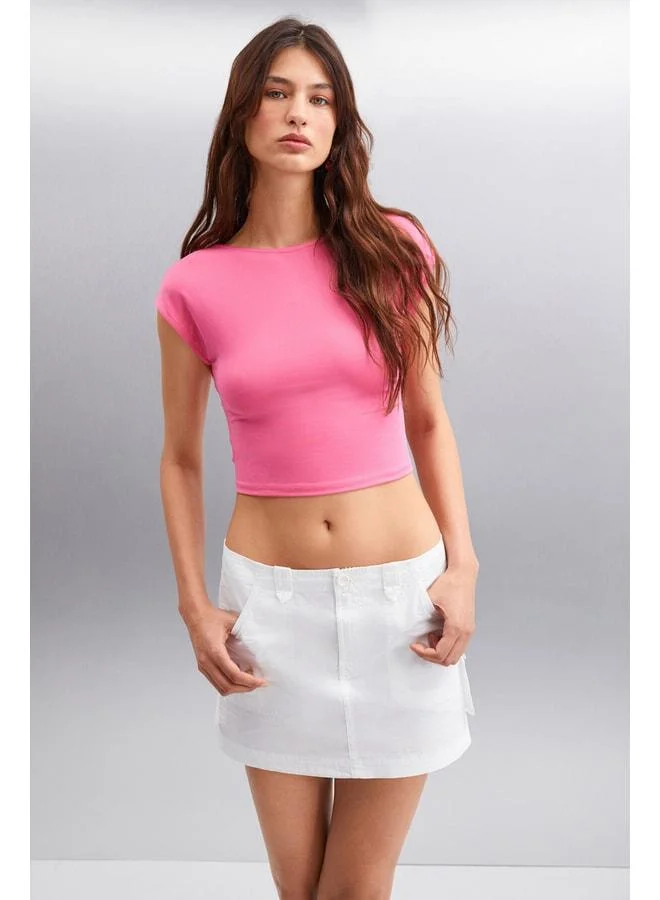 Ethiquet YARETZI Women's Stretch Jersey Fabric Backless Crop Pink Bustier.