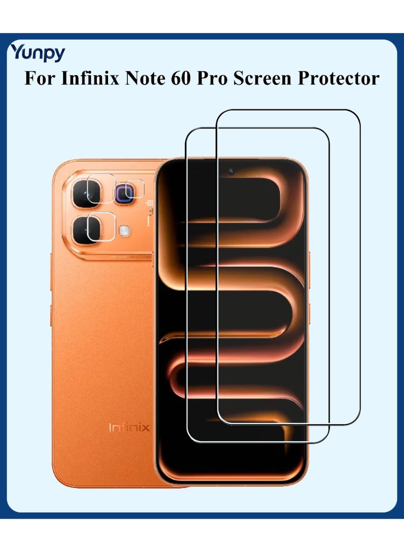 Yunpy [2+1 Packs] for Infinix Note 60 Pro Tempered Glass Screen Protector with Camera Lens Film, Including 2 Pack Front Glass and 1 Pack Camera Lens Film, 9H Hardness HD Clear Anti-Scratch Anti-Fingerprint Bubble-Free Case Friendly Screen Protector - Image 1