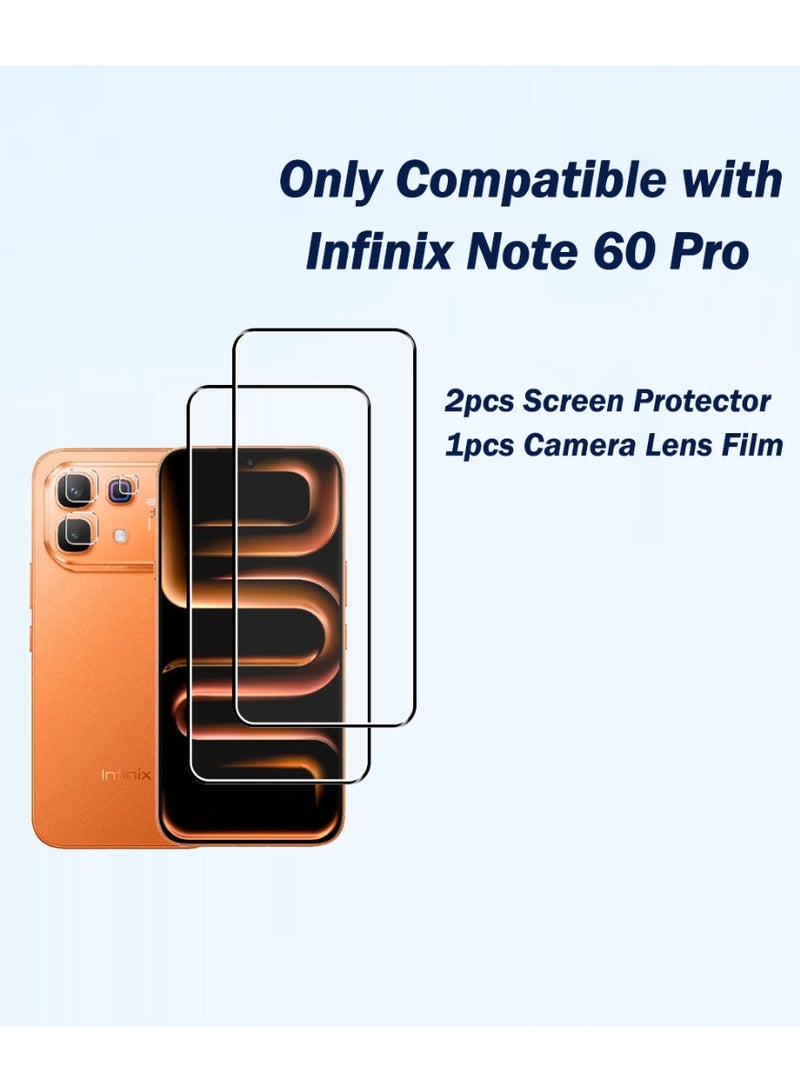 Yunpy [2+1 Packs] for Infinix Note 60 Pro Tempered Glass Screen Protector with Camera Lens Film, Including 2 Pack Front Glass and 1 Pack Camera Lens Film, 9H Hardness HD Clear Anti-Scratch Anti-Fingerprint Bubble-Free Case Friendly Screen Protector - Image 2
