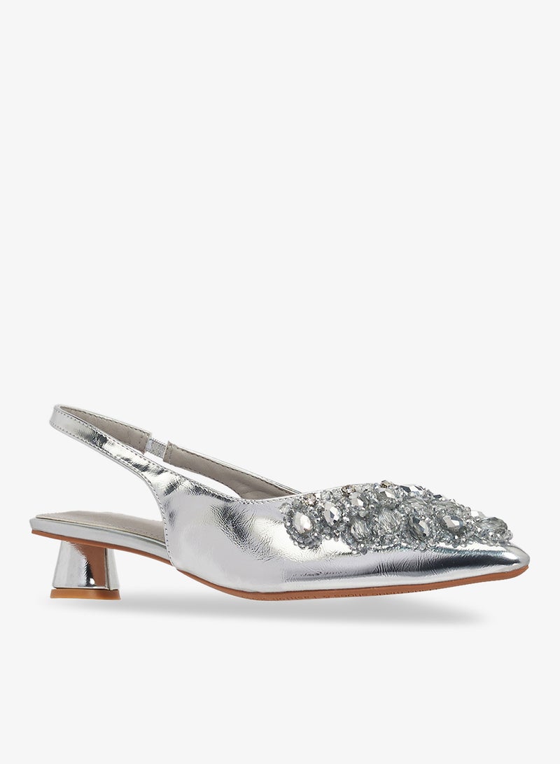 خزانة حذاء بكعب مزين بتفاصيل فضية - Image 2