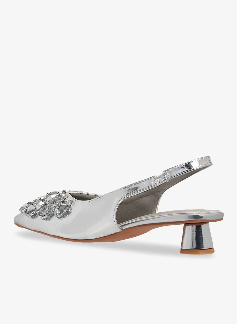 Khizana Silver Silver Embellished Detail Pumps for Women | Best Price UAE