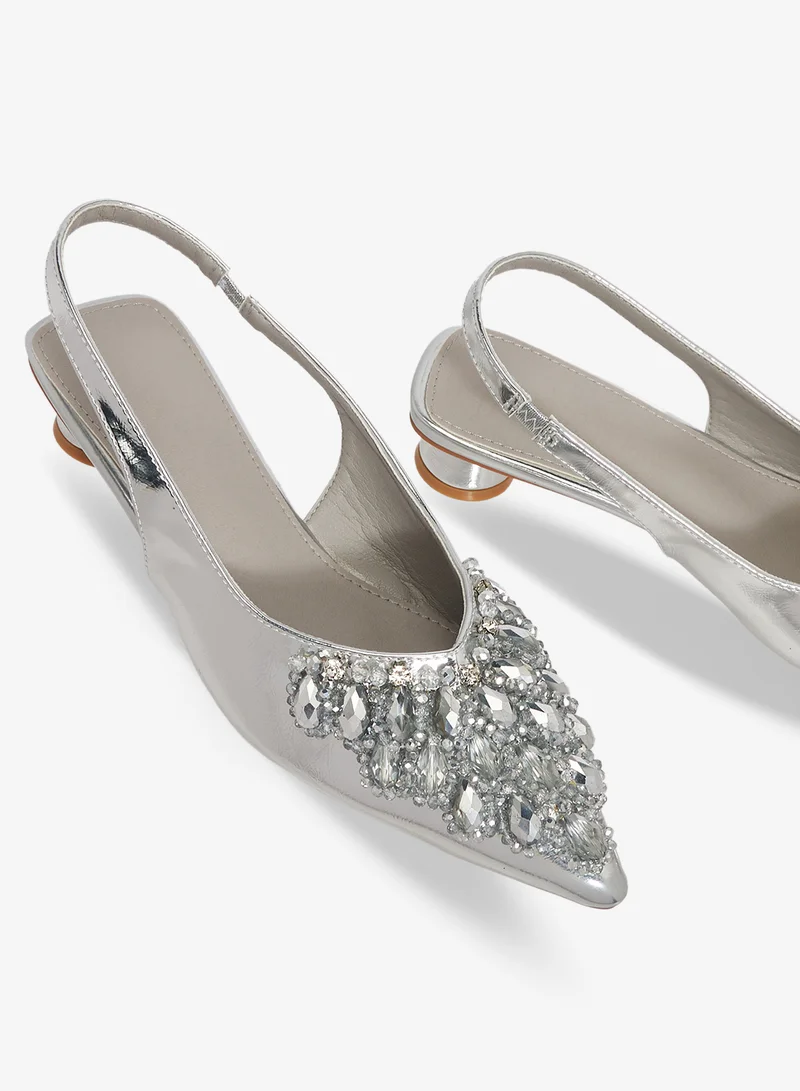 Khizana Silver Silver Embellished Detail Pumps for Women | Best Price UAE
