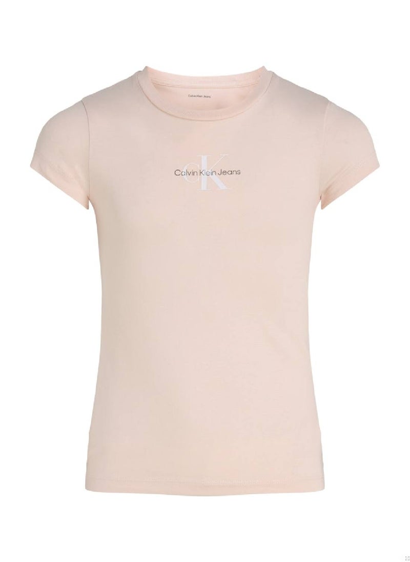 Calvin Klein Jeans Girls' Logo T-Shirt - Cotton, Pink  - Image 1