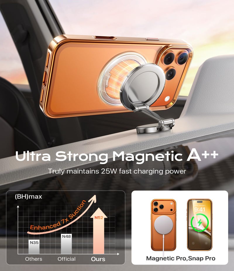 ohbox iPhone 17 Pro Max Case with Stand, Magnetic iPhone 17Pro Max Case Compatible with MagSafe, Desert Titanium 17 Pro Max Cover Slim Translucent Polished Phone Case for iPhone 17 Pro Max 6.9''-Rose Gold - Image 5