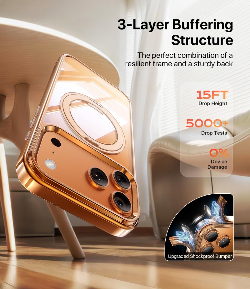 ohbox iPhone 17 Pro Max Case with Stand, Magnetic iPhone 17Pro Max Case Compatible with MagSafe, Desert Titanium 17 Pro Max Cover Slim Translucent Polished Phone Case for iPhone 17 Pro Max 6.9''-Rose Gold - Image 4