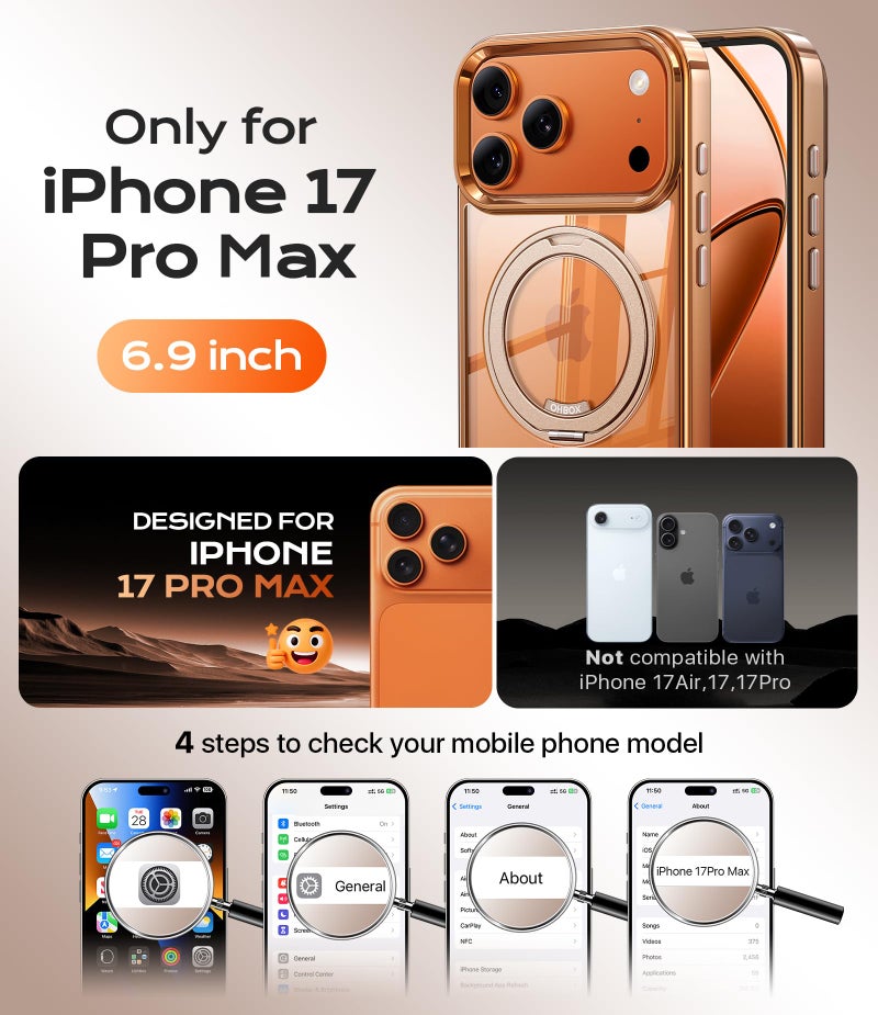 ohbox iPhone 17 Pro Max Case with Stand, Magnetic iPhone 17Pro Max Case Compatible with MagSafe, Desert Titanium 17 Pro Max Cover Slim Translucent Polished Phone Case for iPhone 17 Pro Max 6.9''-Rose Gold - Image 2