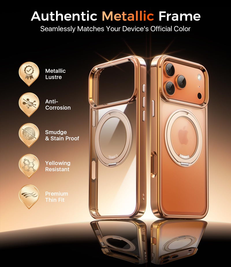 ohbox iPhone 17 Pro Max Case with Stand, Magnetic iPhone 17Pro Max Case Compatible with MagSafe, Desert Titanium 17 Pro Max Cover Slim Translucent Polished Phone Case for iPhone 17 Pro Max 6.9''-Rose Gold - Image 3