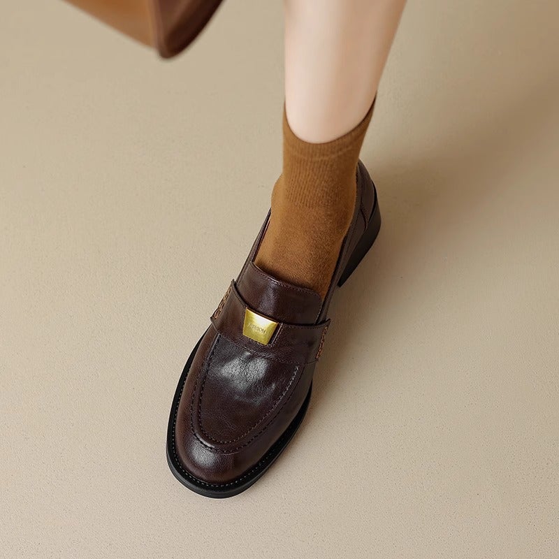 Soft Sheepskin Black Retro Chunky Heel Loafers Women'S 2025 New French Thick-Soled British Style Leather Single-Layer Shoes - Image 2