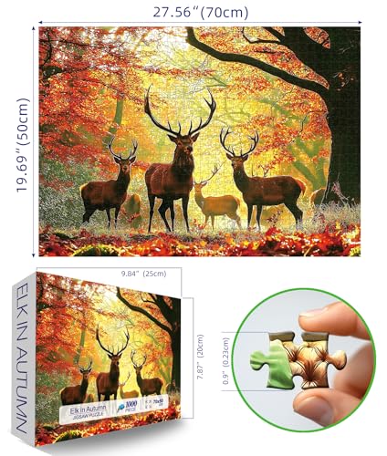 MINIWAN Autumn Fall Forest Red Stags Puzzles for Adults 1000 Pieces Golden Sunlight Red Maple Deer Jigsaw Puzzle Gift for Wildlife Nature Landscape Lovers 275x197 Inch - Image 5