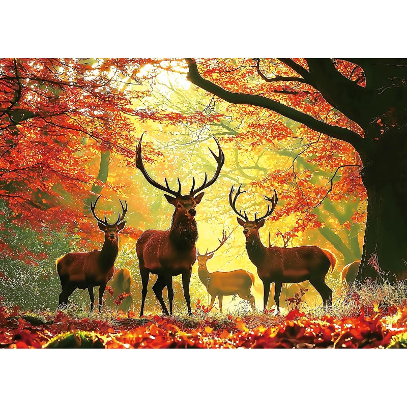 MINIWAN Autumn Fall Forest Red Stags Puzzles for Adults 1000 Pieces Golden Sunlight Red Maple Deer Jigsaw Puzzle Gift for Wildlife Nature Landscape Lovers 275x197 Inch - Image 3