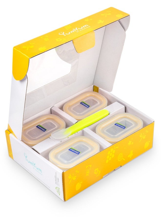 Glasslock 9pcs Set Yum Yum Eco Friendly Airtight Spill Proof Baby Meal Food Storage Container with Silicon Spoon 150ml, Safely Freeze Your Homemade Baby Food, Baby Shower Registry Gift Set - Image 2