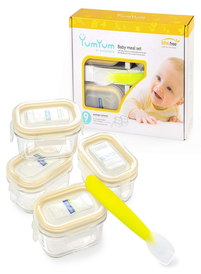 Glasslock 9pcs Set Yum Yum Eco Friendly Airtight Spill Proof Baby Meal Food Storage Container with Silicon Spoon 150ml, Safely Freeze Your Homemade Baby Food, Baby Shower Registry Gift Set - Image 1